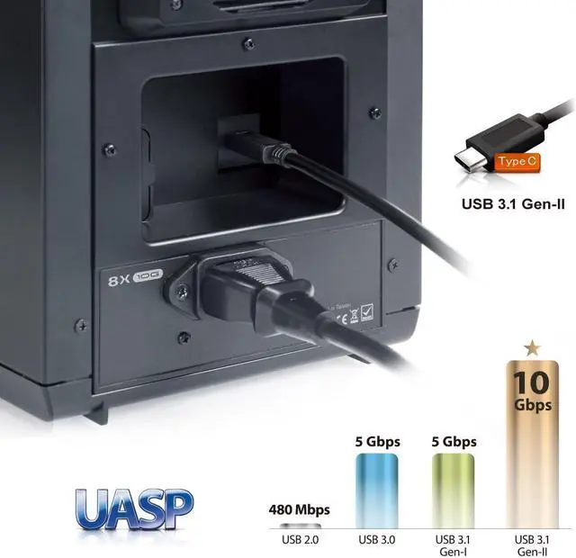 Alt view image 2 of 7 - Mediasonic USB 3.2 Type C 8 Bay 3.5-inch Hard Drive Enclosure  USB 3.2 Gen 2 10Gbps Support UASP | S.M.A.R.T | Support 30TB Hard Drive (H82-SU31C)