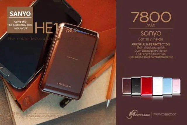 Alt view image 3 of 4 - Mediasonic HE1-78U2-BR 7800mAh Power Bank With Orginial Sanyo Japanese Battery Cell 2.1A/1.2A Dual Port Brown