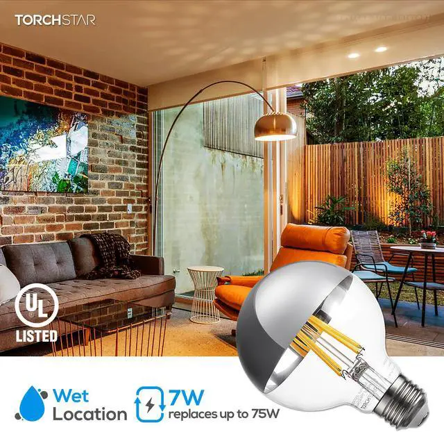 Alt view image 3 of 7 - TORCHSTAR G25 Half Chrome Light Bulb, 7W Dimmable LED Filament Vintage Globe Light, UL Listed, Warm White 3000K, E26 Base for Dining Table, Dressing Room, Vanity Strip, Pack of 6