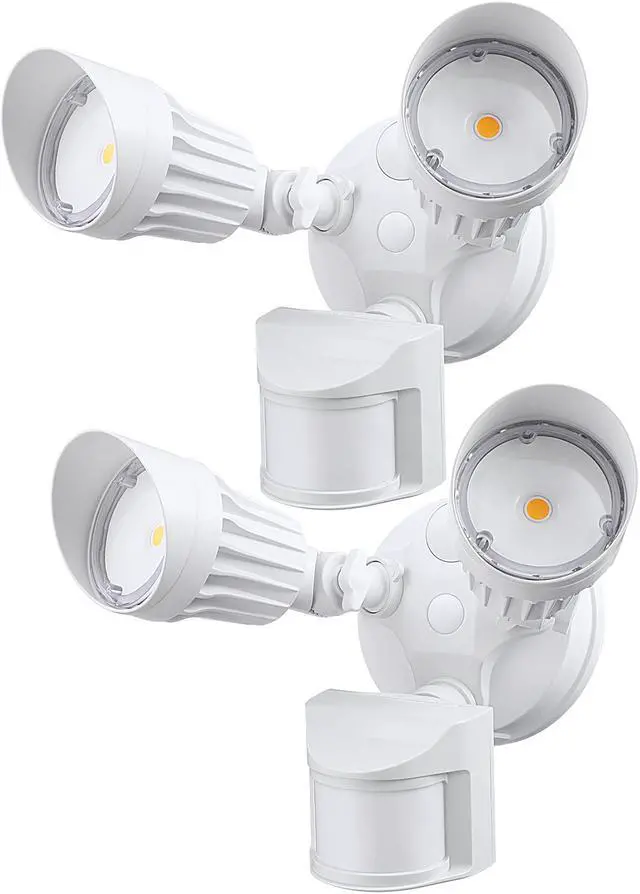 Main image of LEONLITE Adjustable 2-Head Outdoor COB LED Security Light, Motion Sensor Floodlight, 3 Modes (Motion Detection + Dusk to Dawn + Switch Control), 100-277V, IP65 Waterproof, 3000K Warm White, Pack of 2