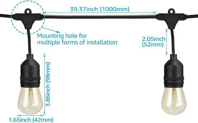 Alt view image 3 of 7 - TORCHSTAR 50ft LED Outdoor String Lights, Extendable Vintage Retro Bulb Lighting, Hanging Light for Festivals, Events, 24 Sockets with Extra 12 Bulbs, Weatherproof Patio Grade, Garden, Balcony