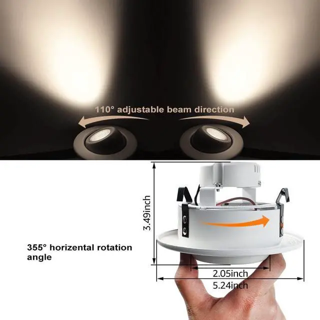 Alt view image 2 of 7 - Sun & Star 8-Pack 4 Inch Dimmable Gimbal LED Recessed Lighting Fixture, Directional Retrofit Downlight, 4000K Cool White, CRI90+, 10W(75W Equiv.) UL-Listed