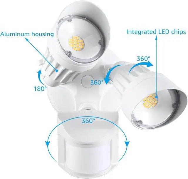Alt view image 6 of 7 - LEONLITE 3CCT LED Security Light, 3000K/4000K/5000K Selectable, 2500lm, Motion Sensor Flood Light, Dusk to Dawn & Motion Detector 3 Modes, Adjustable 2-Head, 25W(200W Eqv.), Wet Location, ETL, White