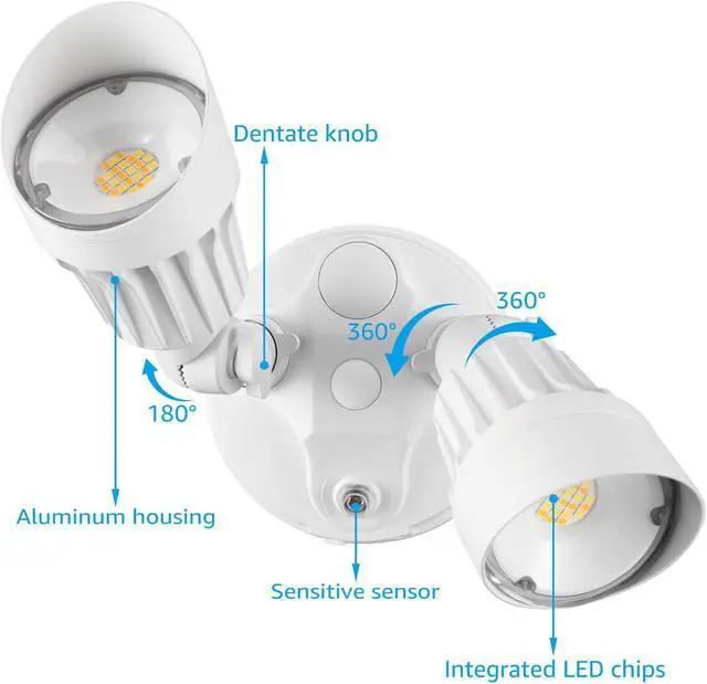 Alt view image 5 of 7 - LEONLITE 3CCT Dusk to Dawn LED Security Light, 3000K/4000K/5000K Selectable, ETL Listed, 2500lm, Adjustable 2-Head Flood Light Outdoor with Photocell, 25W(200W Equiv.), Wet Location, Aluminum, White