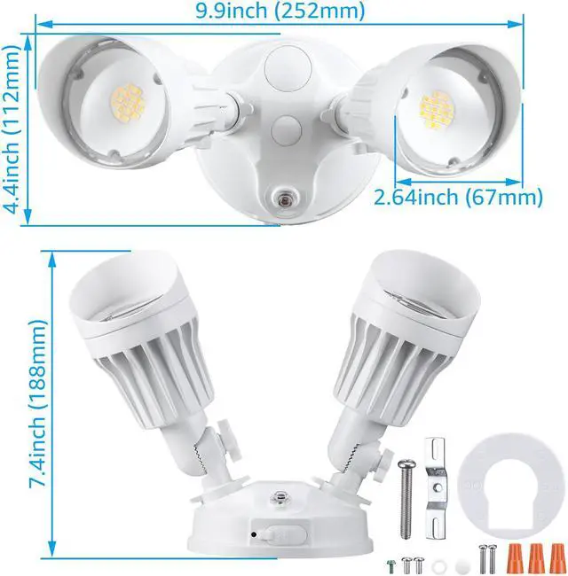 Alt view image 6 of 7 - LEONLITE 3CCT Dusk to Dawn LED Security Light, 3000K/4000K/5000K Selectable, ETL Listed, 2500lm, Adjustable 2-Head Flood Light Outdoor with Photocell, 25W(200W Equiv.), Wet Location, Aluminum, White