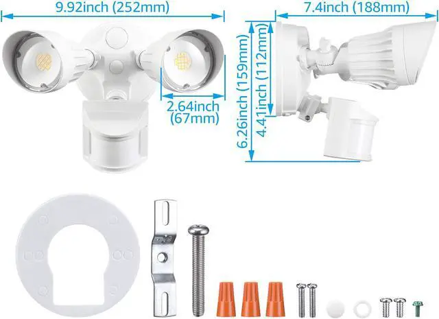 Alt view image 7 of 7 - LEONLITE 3CCT LED Security Light, 3000K/4000K/5000K Selectable, 2500lm, Motion Sensor Flood Light, Dusk to Dawn & Motion Detector 3 Modes, Adjustable 2-Head, 25W(200W Eqv.), Wet Location, ETL, White