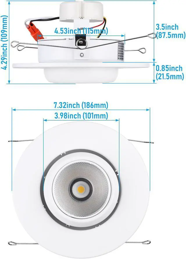 Alt view image 7 of 7 - TORCHSTAR 4-Pack 6" LED Gimbal Recessed Light Dimmable, 12W Swivel Eyeball Downlight, CRI90, ETL Listed, 5000K Daylight