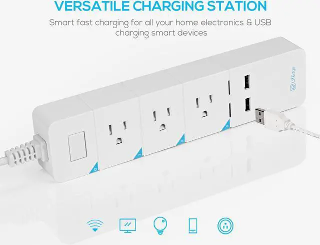 Alt view image 2 of 7 - LITEdge Smart Power Strip, Wi-Fi Accessible 3 AC Outlets 2 USB Ports, Distance Access, 5.6ft Cable Length, Control with App on Phone, Surge Protected, Compatible with Alexa