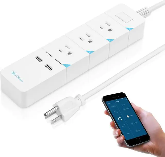 Main image of LITEdge Smart Power Strip, Wi-Fi Accessible 3 AC Outlets 2 USB Ports, Distance Access, 5.6ft Cable Length, Control with App on Phone, Surge Protected, Compatible with Alexa