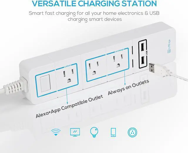 Alt view image 2 of 7 - LITEdge Wi-Fi Accessible Smart Power Strip, Triple AC Outlets with 2 USB Ports, Works with Amazon Alexa, No Hub Needed, Wireless Distance APP Control, Surge Protected