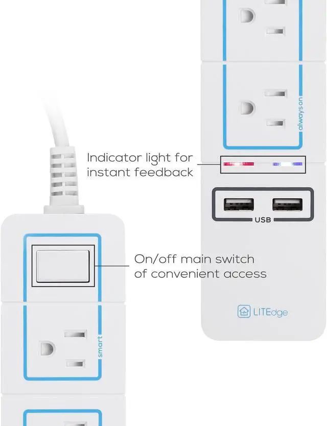 Alt view image 6 of 7 - LITEdge Wi-Fi Accessible Smart Power Strip, Triple AC Outlets with 2 USB Ports, Works with Amazon Alexa, No Hub Needed, Wireless Distance APP Control, Surge Protected