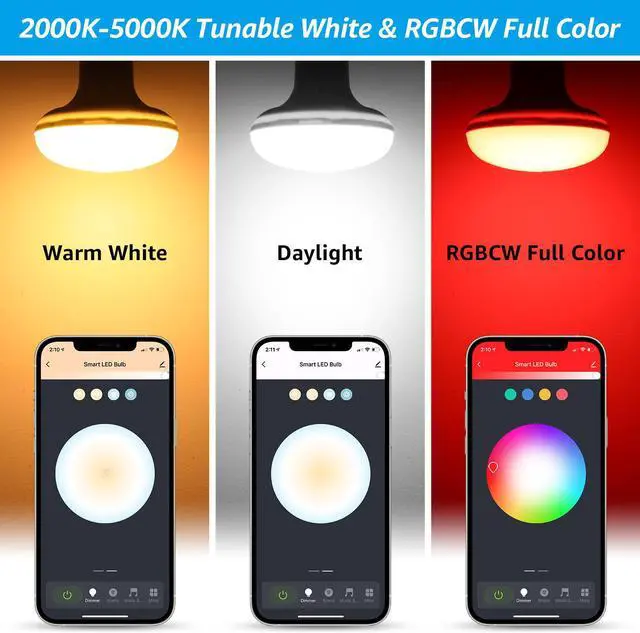 Alt view image 4 of 7 - TORCHSTAR 4 Pack BR30 Smart LED Light Bulbs, WiFi & Bluetooth, 60W Equiv, E26 Base, Works with Alexa Echo Google Home Assistant Siri for Indoors, 2000K-5000K RGBCW Full Color Changing Smart Bulb