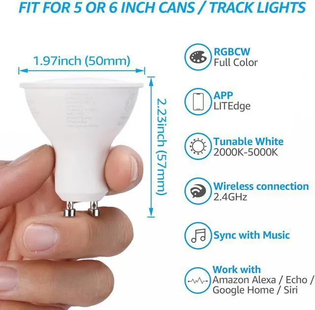Alt view image 5 of 7 - TORCHSTAR 4 Pack GU10 Smart Spot Light Bulbs, WiFi & Bluetooth, Work with Alexa Echo Google Home Assistant Siri, 2000K-5000K RGBCW Full Color Changing Track Light Bulbs, 50W Equivalent, E26 Base