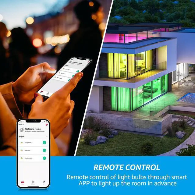 Alt view image 4 of 7 - TORCHSTAR 4 Pack A19 Smart LED Light Bulbs, WiFi & Bluetooth, 60W Equiv, E26 Base, Works with Alexa Echo Google Home Assistant Siri for Indoors, 2000K-5000K RGBCW Full Color Changing Smart Bulb