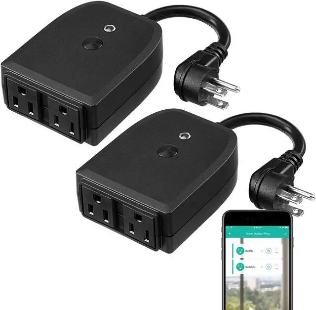 Main image of LITEdge 2 Pack Waterproof Smart Plug, 2-in-1 Outdoor WiFi Plug Power Outlet, Compatible with Google Home & Alexa, APP Wireless Remote Control Smart Outlet Socket