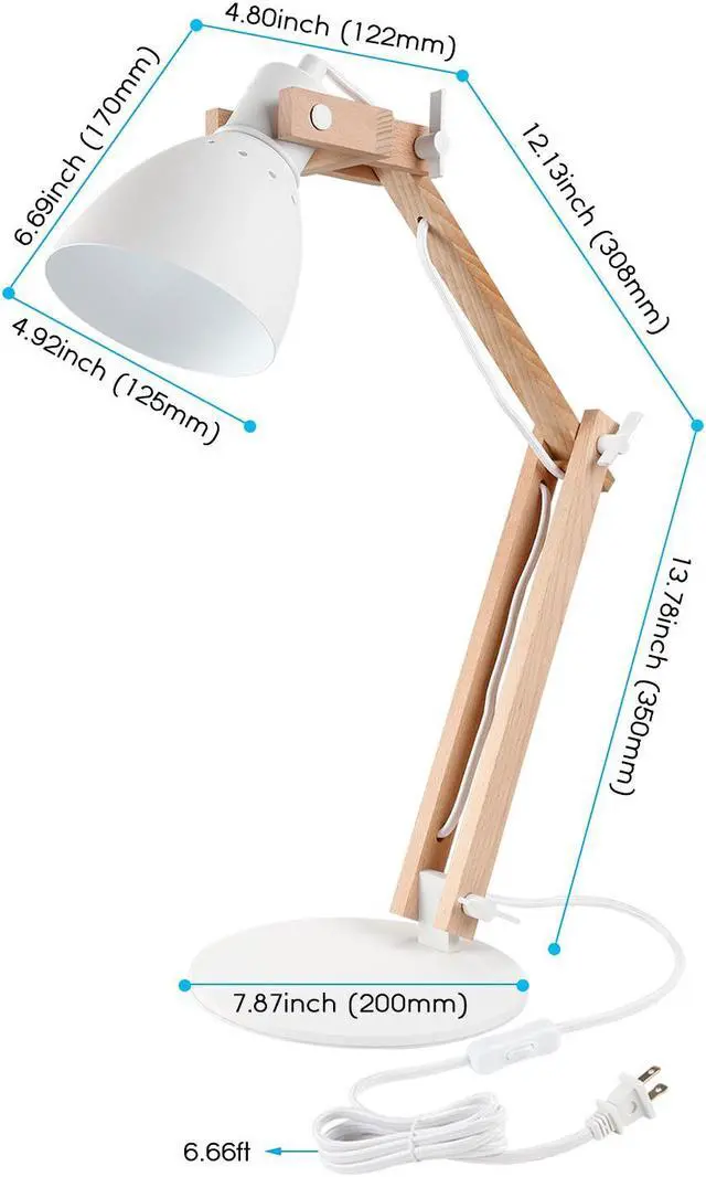 Alt view image 6 of 6 - TORCHSTAR LED Swing Arm Desk Lamp, Wood Integrated Table Lamp, Heavy Base, 4-Level Dimmer, 5W, 2800K-3000K Warm White, Reading Lights for Office, Living Room, Bedroom, Bedside Nightstand Lamp, White