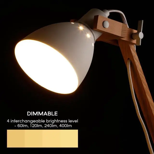 Alt view image 4 of 6 - TORCHSTAR LED Swing Arm Desk Lamp, Wood Integrated Table Lamp, Heavy Base, 4-Level Dimmer, 5W, 2800K-3000K Warm White, Reading Lights for Office, Living Room, Bedroom, Bedside Nightstand Lamp, White