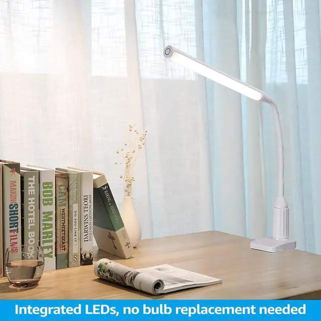 Alt view image 7 of 7 - TORCHSTAR 5W Dimmable Flexible Study Clamp Desk Lamp with 26 LEDs, USB Powered Eye-Care Touch Sensitive Light, Memory Function, 4000K Cool White, ETL-Listed Power Adapter, 30,000hrs Lifespan, White