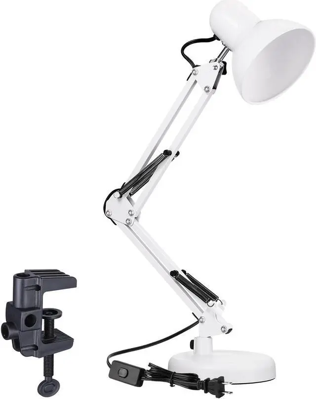 Main image of TORCHSTAR Metal Swing Arm Desk Lamp, Interchangeable Base Or Clamp, Classic Architect Clip On Study Table Lamp, Multi-Joint, Adjustable Arm, White Finish