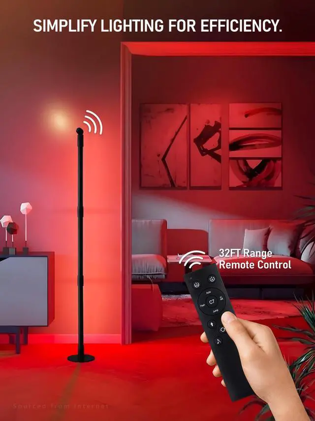 Alt view image 2 of 7 - LEONLITE LED Floor Lamp with Spotlight, 360° RGBW Floor Tree Light with Music Sync, Remote Control, Corner Available