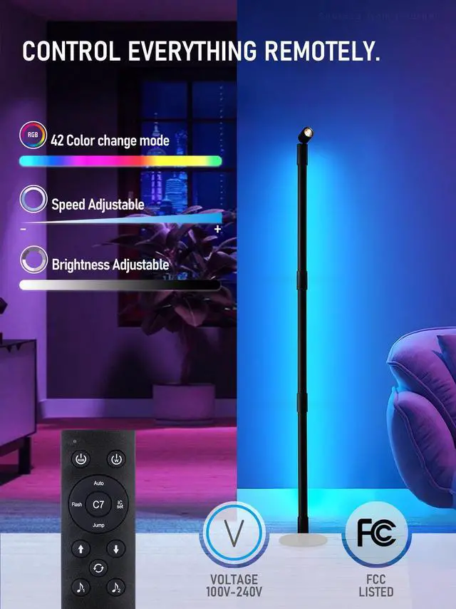 Alt view image 4 of 7 - LEONLITE LED Floor Lamp with Spotlight, 360° RGBW Floor Tree Light with Music Sync, Remote Control, Corner Available