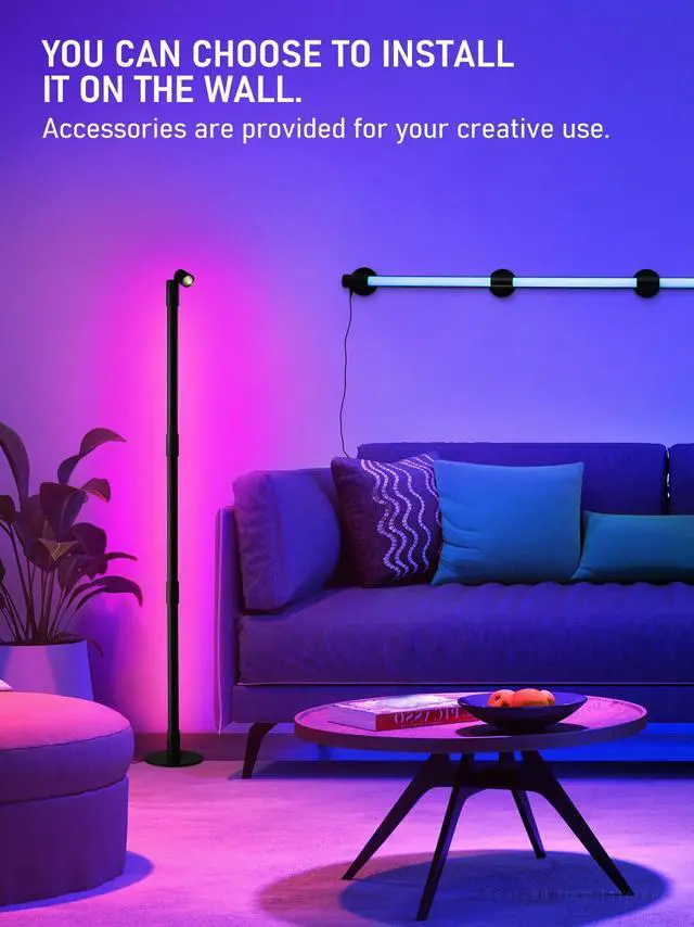Alt view image 6 of 7 - LEONLITE LED Floor Lamp with Spotlight, 360° RGBW Floor Tree Light with Music Sync, Remote Control, Corner Available