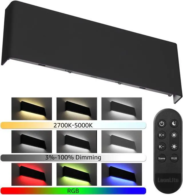 Main image of LEONLITE 15.8IN LED Wall Sconce RGBCW & 5000K-2700K, Dimmable 26W Aluminum Up Down Modern Black,AC 100-265V Indoor & Outdoor IP65 for Bedside Mirror Party Decor, 50,000hrs Lifespan