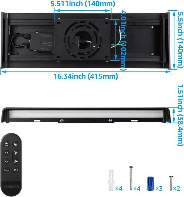 Alt view image 6 of 7 - LEONLITE 15.8IN LED Wall Sconce RGBCW & 5000K-2700K, Dimmable 26W Aluminum Up Down Modern Black,AC 100-265V Indoor & Outdoor IP65 for Bedside Mirror Party Decor, 50,000hrs Lifespan