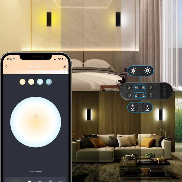 Alt view image 3 of 7 - LEONLITE 15.8IN LED Wall Sconce RGBCW & 5000K-2700K, Dimmable 26W Aluminum Up Down Modern Black,AC 100-265V Indoor & Outdoor IP65 for Bedside Mirror Party Decor, 50,000hrs Lifespan