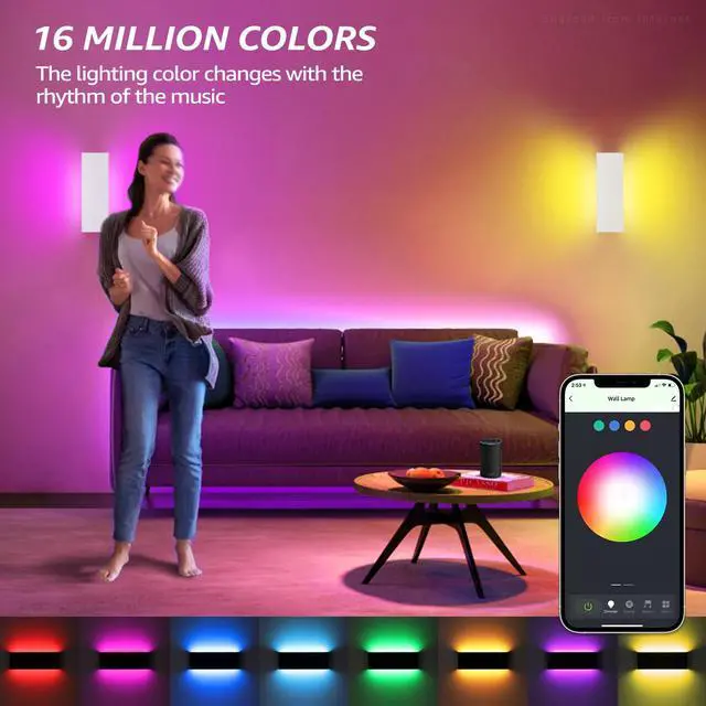 Alt view image 4 of 7 - LEONLITE 15.8IN LED Wall Sconce RGBCW & 5000K-2700K, Dimmable 26W Aluminum Up Down Modern White,AC 100-265V Indoor & Outdoor IP65 for Bedside Mirror Party Decor, 50,000hrs Lifespan