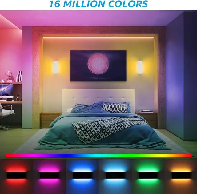 Alt view image 3 of 7 - LEONLITE 15.8IN LED Wall Sconce RGBCW & 5000K-2700K, Dimmable 26W Aluminum Up Down Modern White,AC 100-265V Indoor & Outdoor IP65 for Bedside Mirror Party Decor, 50,000hrs Lifespan