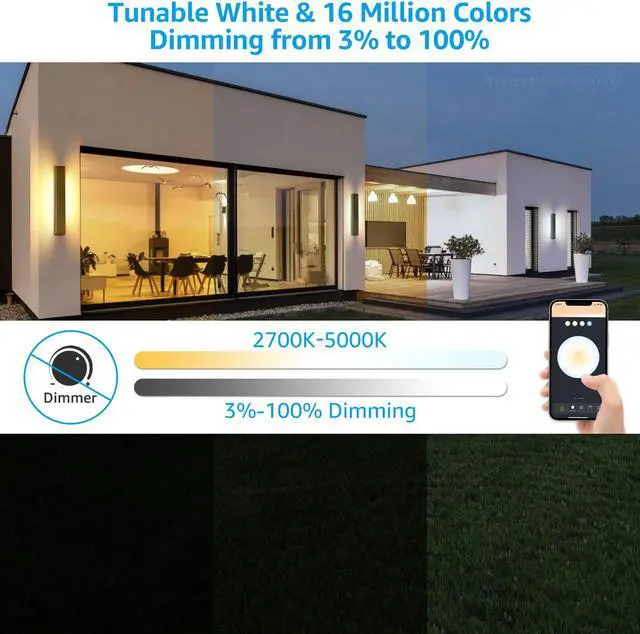 Alt view image 4 of 7 - LEONLITE 31.5" Smart WiFi LED Wall Sconce 30W,100-265V Color Changing, Compatible with Alexa Google Siri, Remote Control, Aluminum, IP65 Waterproof