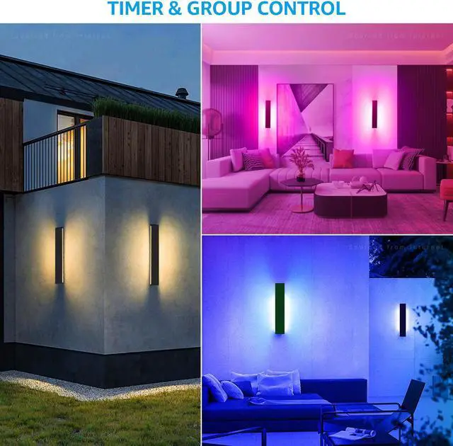 Alt view image 6 of 7 - LEONLITE 31.5" Smart WiFi LED Wall Sconce 30W,100-265V Color Changing, Compatible with Alexa Google Siri, Remote Control, Aluminum, IP65 Waterproof