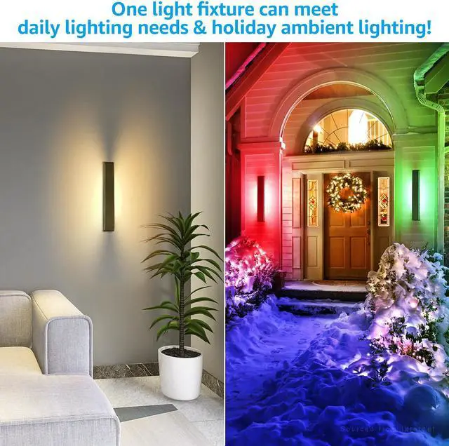 Alt view image 3 of 7 - LEONLITE 31.5" Smart WiFi LED Wall Sconce 30W,100-265V Color Changing, Compatible with Alexa Google Siri, Remote Control, Aluminum, IP65 Waterproof