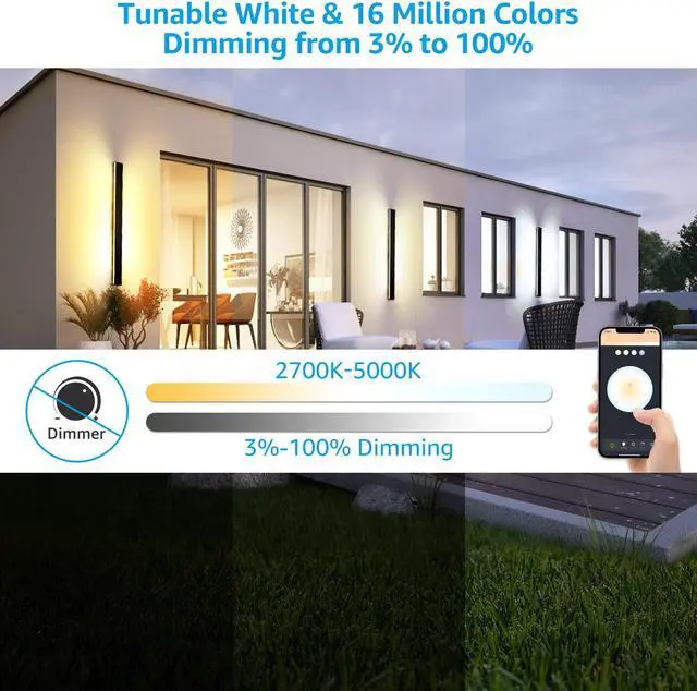 Alt view image 4 of 7 - LEONLITE 47.25" Smart WiFi LED Wall Sconce 45W,100-265V Color Changing, Compatible with Alexa Google Siri, Remote Control, Aluminum, IP65 Waterproof