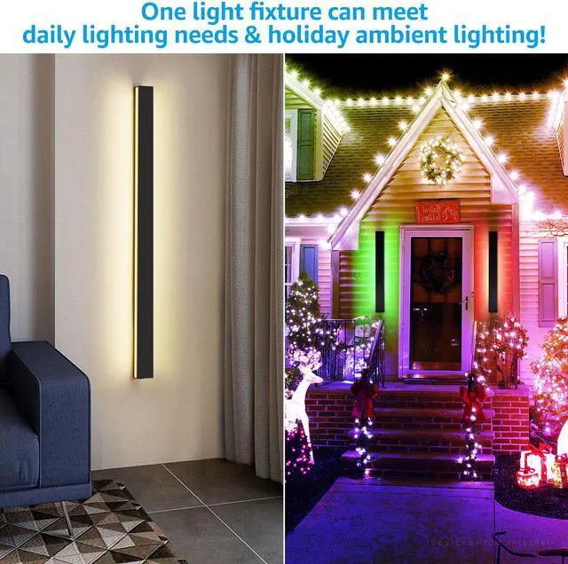 Alt view image 3 of 7 - LEONLITE 47.25" Smart WiFi LED Wall Sconce 45W,100-265V Color Changing, Compatible with Alexa Google Siri, Remote Control, Aluminum, IP65 Waterproof