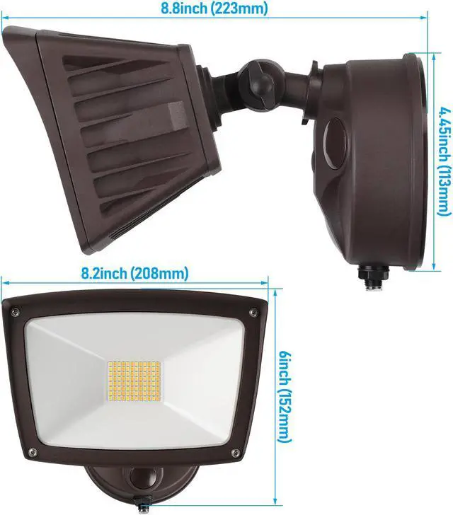 Alt view image 6 of 6 - LEONLITE LED 3CCT Flood Light Dusk to Dawn, 40W Sensor Security Light, 3000K/4000K/5000K Selectable, Adjustable Head, Bronze