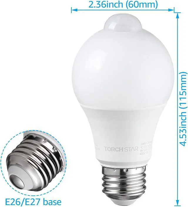 Alt view image 7 of 7 - TORCHSTAR Motion Sensor Light LED Bulbs, 9W, 60W Equivalent, PIR Activated, Auto On/Off, UL Listed, E26 Base, 6000K Pure White, Motion Detector Lighting for Garage, Hallway, Front Door, Pack of 6