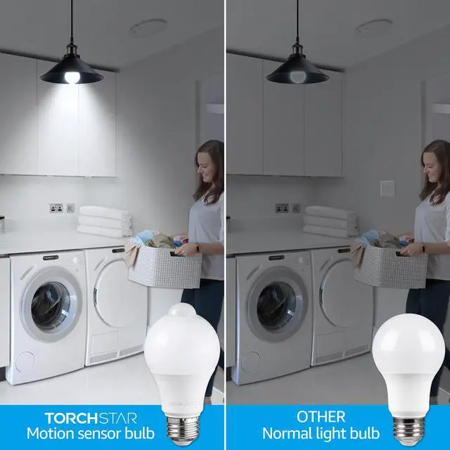Alt view image 3 of 7 - TORCHSTAR Motion Sensor Light LED Bulbs, 9W, 60W Equivalent, PIR Activated, Auto On/Off, UL Listed, E26 Base, 6000K Pure White, Motion Detector Lighting for Garage, Hallway, Front Door, Pack of 6