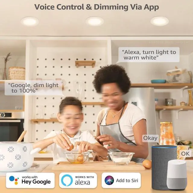 Alt view image 4 of 7 - TORCHSTAR 4-Pack 6 Inch LED RGBCW Smart Recessed Lighting with J-box, Dimmable Color Changing Warm & Cool White 2000-5000K, 12W Wi-Fi Smart Downlight, Compatible with Alexa/Google/Siri, Wet Location