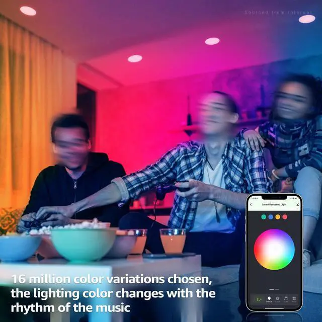 Alt view image 3 of 7 - TORCHSTAR 4-Pack 6 Inch LED RGBCW Smart Recessed Lighting with J-box, Dimmable Color Changing Warm & Cool White 2000-5000K, 12W Wi-Fi Smart Downlight, Compatible with Alexa/Google/Siri, Wet Location