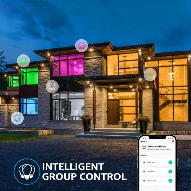 Alt view image 5 of 7 - TORCHSTAR 4-Pack 6 Inch LED RGBCW Smart Recessed Lighting with J-box, Dimmable Color Changing Warm & Cool White 2000-5000K, 12W Wi-Fi Smart Downlight, Compatible with Alexa/Google/Siri, Wet Location