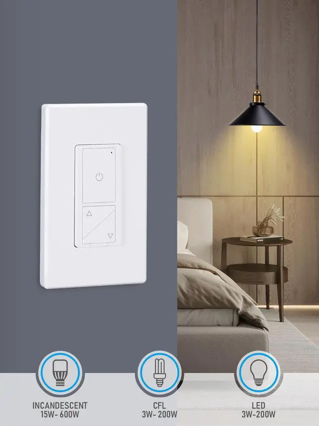 Alt view image 3 of 7 - TORCHSTAR 120V Dimmer Switch, Wireless Light Switch and Receiver Kit, No in-Wall Wiring Required, Remote Control for Ceiling Lights, Fans, Lamps, 100 Ft RF Range, ETL listed