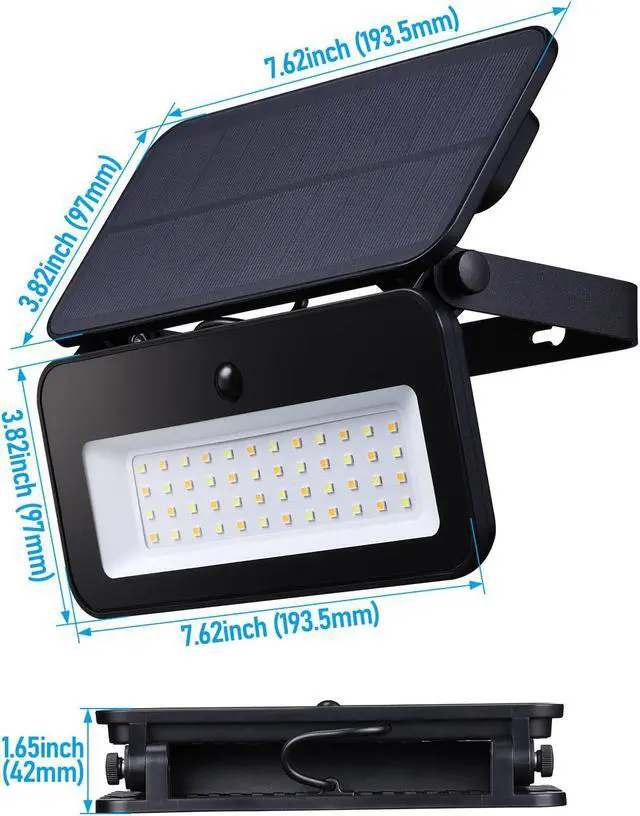 Alt view image 7 of 7 - TORCHSTAR 2 Pack 3CCT Solar Flood Lights with Motion Sensor, Dimmable, Outside Security Lights, Adjustable Head, IP65 Waterproof, Black