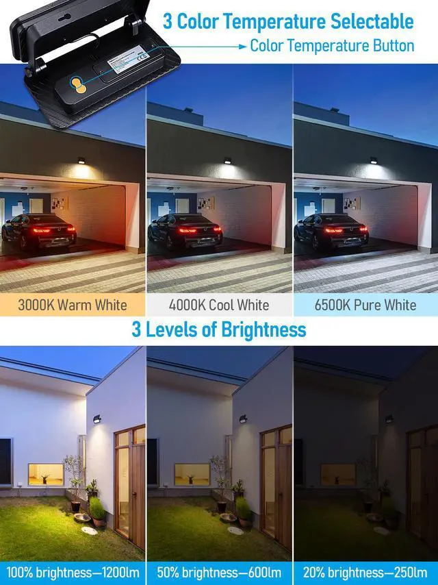 Alt view image 4 of 7 - TORCHSTAR 2 Pack 3CCT Solar Flood Lights with Motion Sensor, Dimmable, Outside Security Lights, Adjustable Head, IP65 Waterproof, Black