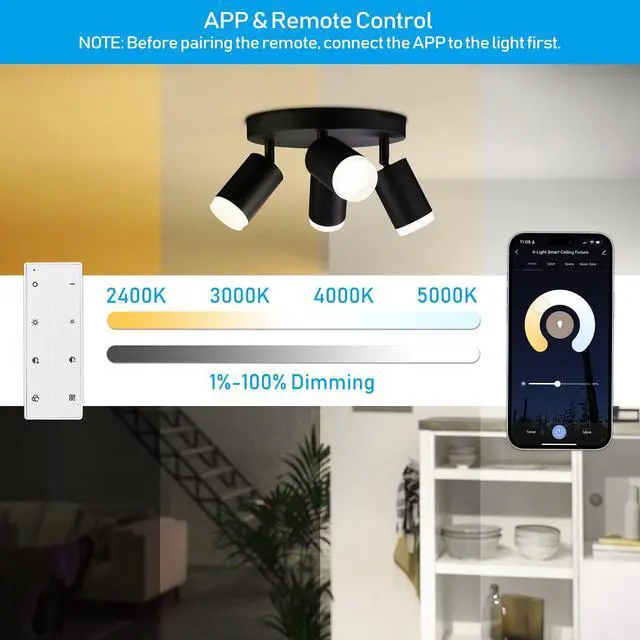 Alt view image 5 of 7 - LEONLITE LED Smart Ceiling Spotlights, 2.4G WiFi & Bluetooth RGB Directional Dimmable Ceiling Light, APP Voice Control, 16 Million Colors, CRI90