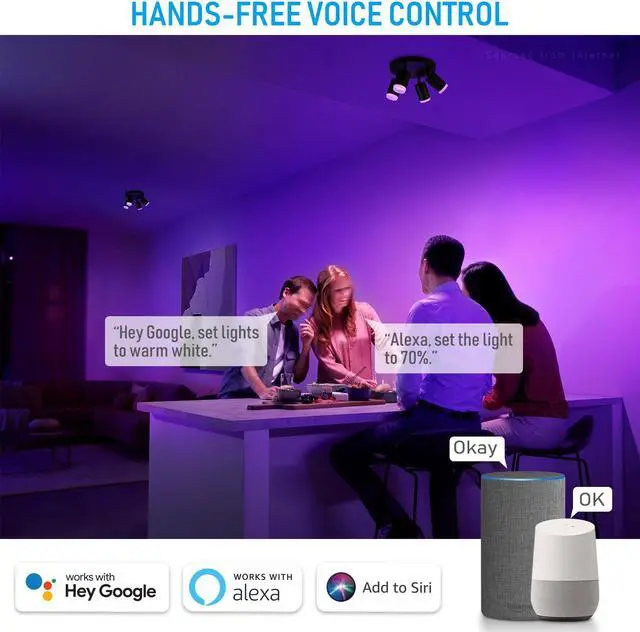 Alt view image 3 of 7 - LEONLITE LED Smart Ceiling Spotlights, 2.4G WiFi & Bluetooth RGB Directional Dimmable Ceiling Light, APP Voice Control, 16 Million Colors, CRI90