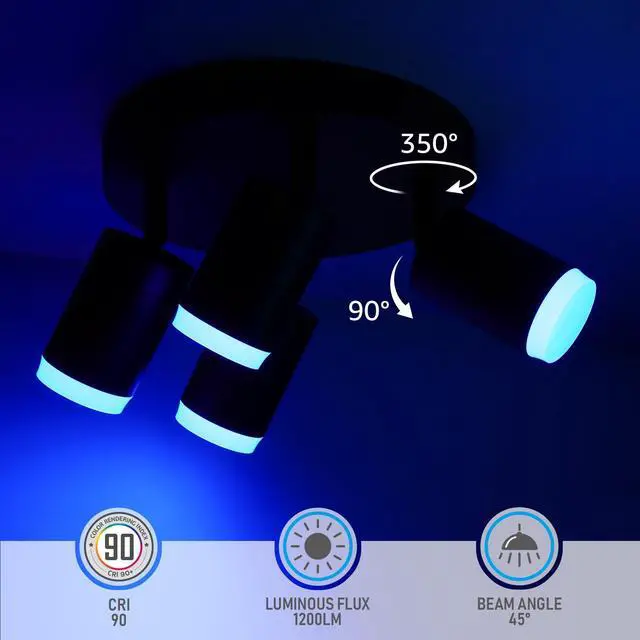Alt view image 2 of 7 - LEONLITE LED Smart Ceiling Spotlights, 2.4G WiFi & Bluetooth RGB Directional Dimmable Ceiling Light, APP Voice Control, 16 Million Colors, CRI90