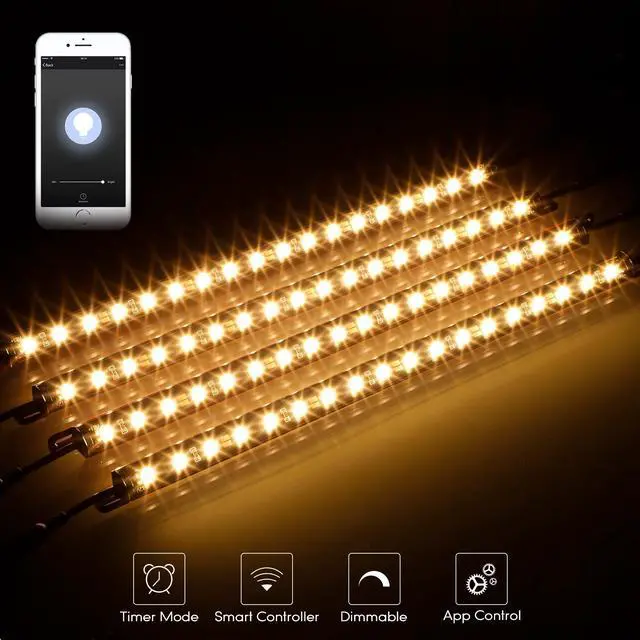 Alt view image 2 of 7 - TORCHSTAR Smart LED Light Bar Kit, Work with Alexa, 4 Linkable Light Bar, Smart Phone Control, 6W 12V, 3000K Warm White, UL Adapter for Under Cabinet, Under Counter, Gun Safe, Closet, Shelf, 4Pcs