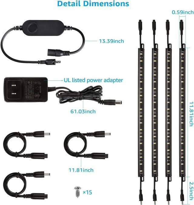 Alt view image 7 of 7 - TORCHSTAR Smart LED Light Bar Kit, Work with Alexa, 4 Linkable Light Bar, Smart Phone Control, 6W 12V, 5000K Daylight, UL Adapter for Under Cabinet, Under Counter, Gun Safe, Closet, Shelf, 4Pcs